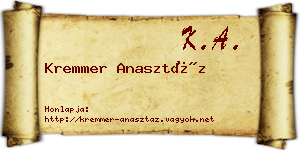 Kremmer Anasztáz névjegykártya